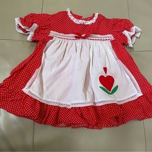 Vintage Baby Girl Dress, Red and White Heart Appliqué, Size 15-18 Months